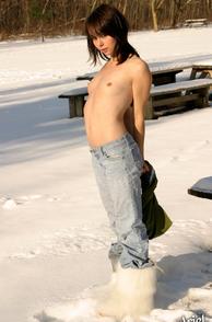 Flat Chested Petite Topless In The Snow